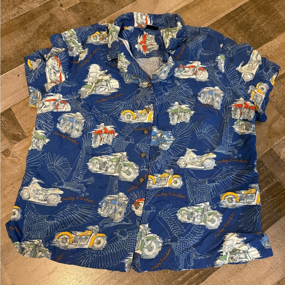 Tori Richard x Harley-Davidson Motorcycle Eagle Print Button Up Shirt‎ 2XL